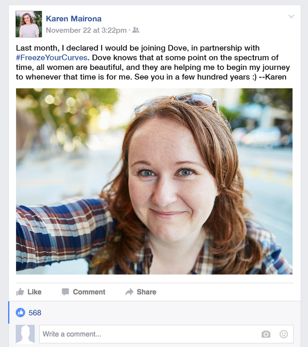 Illustration for article titled Body Positivity Win: Dove Is Offering To Freeze Women Until A Time When Their Bodies Are Conventionally Attractive